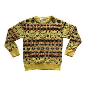 Pokemon Boys Pikachu Yellow Ugly Christmas Holiday Crewneck Sweater Size SMALL